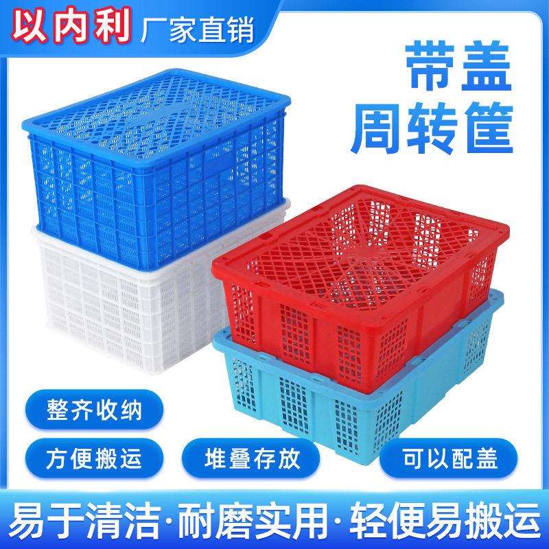 加厚塑料周转筐带盖龙虾框长方形镂空食品周转框虾苗养殖筐熟胶筐