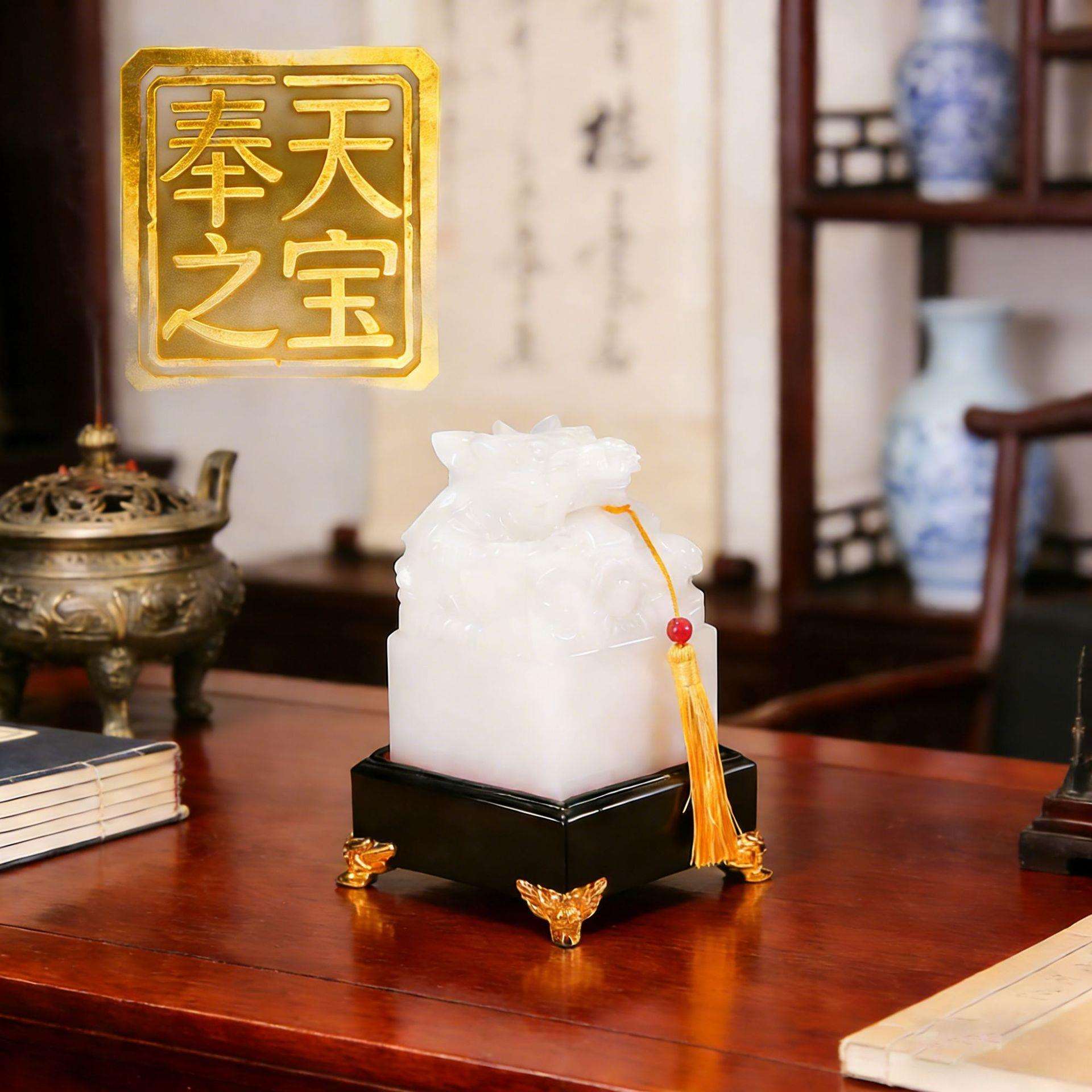 天然阿富汗玉龙头刻字印章白玉玉玺龙印龙章厂家商务送礼摆件