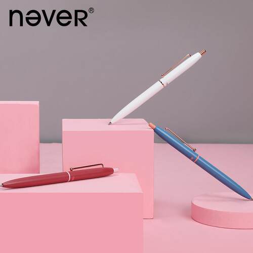 never金属笔中性笔黑色0.5 签字笔极简自动黑笔按动式 ins冷淡风