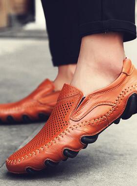 高档205夏季新款豆豆鞋闲男软底懒人男士休鞋韩版时尚鞋子2皮男真