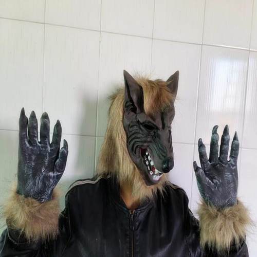 搞怪头套万圣节狼人手套万圣节恐怖狼人面具万圣节手套恐怖面具