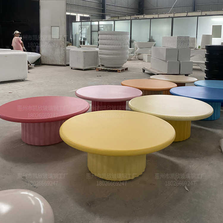 坐凳美陈组合鹅卵石公园商场学校儿童桌椅户外座椅圆形坐凳玻璃钢