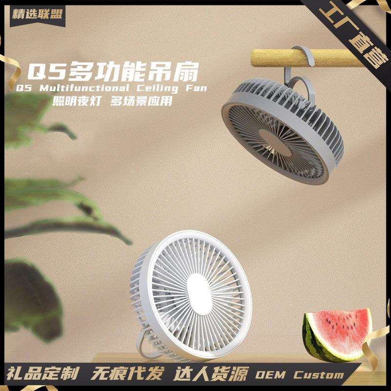 新品露营小吊扇带LED照明夜灯二合一USB充电桌面可悬挂小台扇