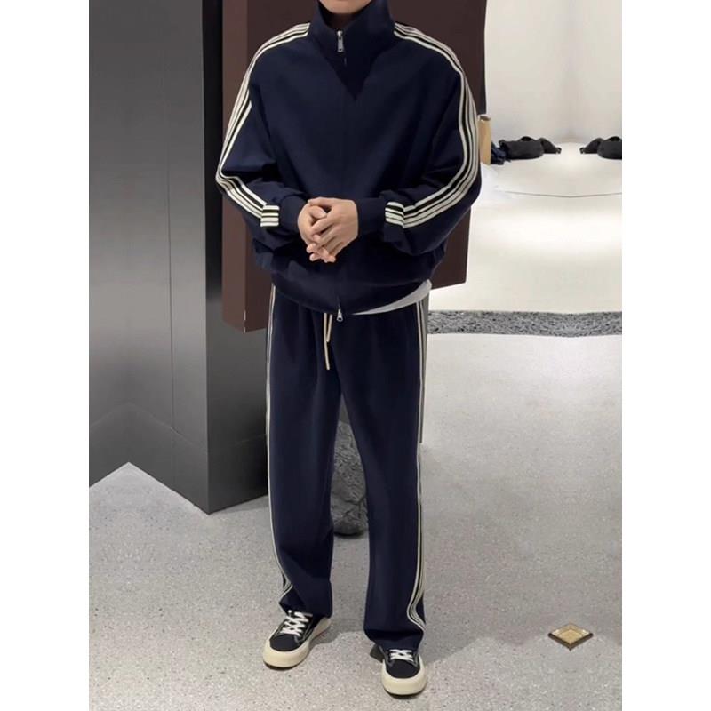 轻奢2026春秋季套装男侧边三条杠韩版情侣款百搭休闲运动两件套装