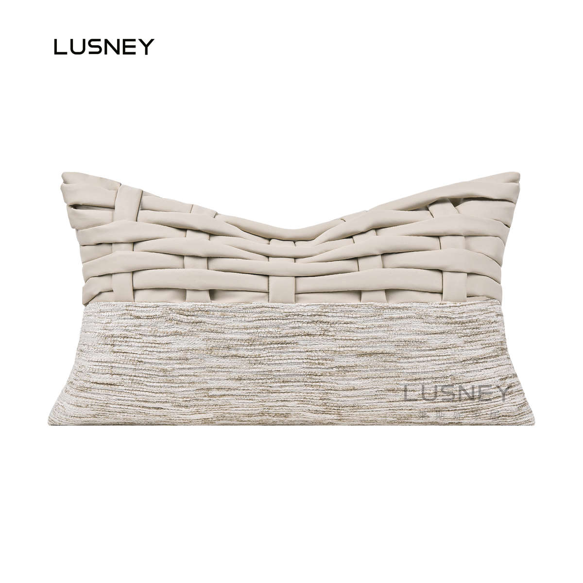 现代简约轻奢米色皮质编织靠包靠垫沙发抱枕高端酒店样板间腰枕套