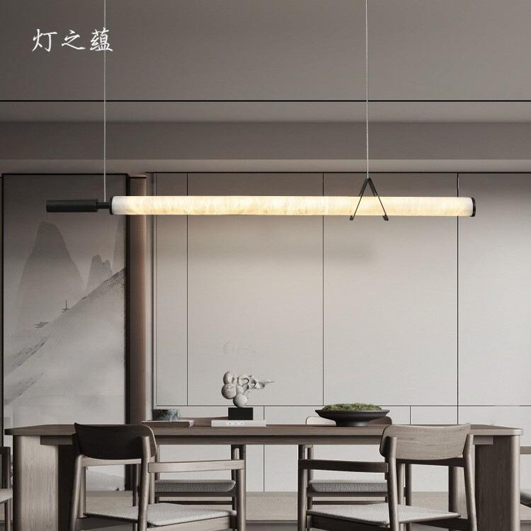 宋代美学餐厅吊灯西班牙进口云石吧台饭厅设计师全铜岛台长条