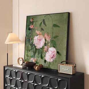 覆古沙发背景墙壁画 画法式 画高级感方形油画 饰画 中古风客厅装