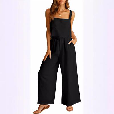 Women's square neck linen vest with exposed navel top and