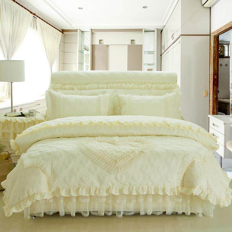 高档韩版婚庆公风丝床裙款四件薄款花主边床罩床蕾套1.套8m米床上