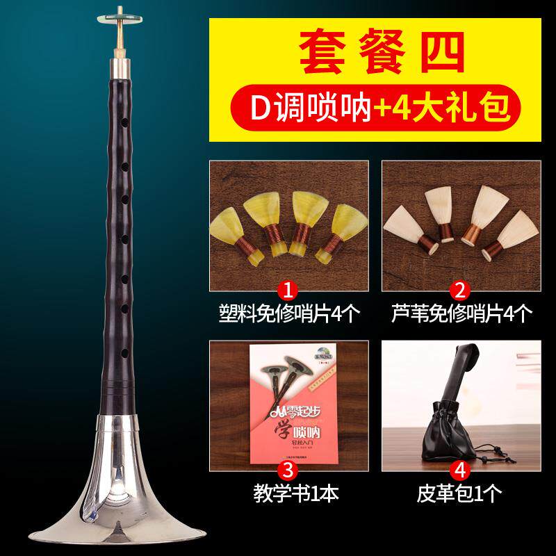 高档玄鹤黑檀木唢呐唢乐器全套初学者门d调演奏专业锁入呐白红喜