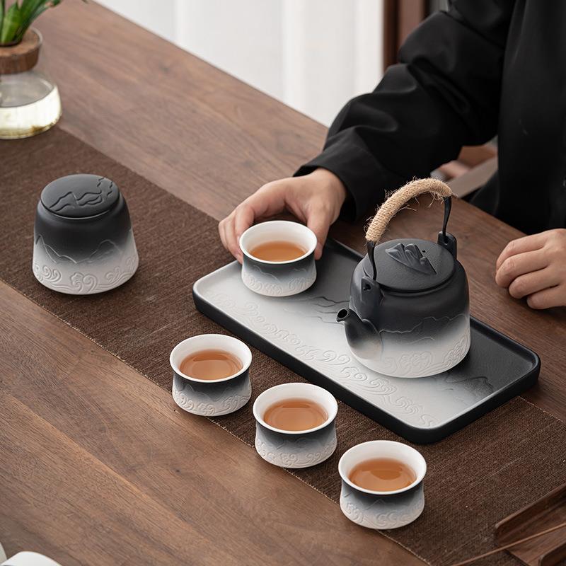 山海观干泡套组 粗陶手工提梁壶简约功夫茶具商务礼品茶礼小套装
