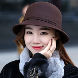 韩版秋季女士帽子英伦帽毛呢帽渔夫帽韩国学生冬天盆帽小礼帽