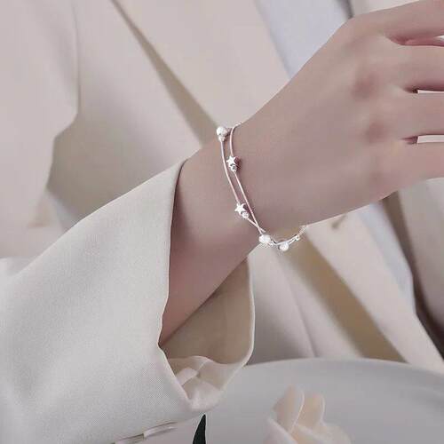 925 Sterling Silver Star Beaded Bracelets For Women Original