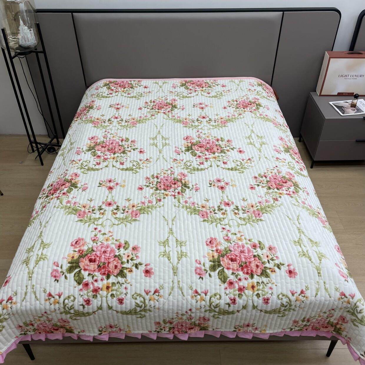 清仓特价花边牛奶绒床盖 三层夹棉加厚床盖200*230单件床加绒防滑