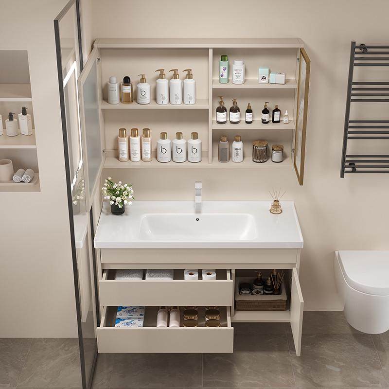 LQ奶油风智能实木浴室柜组合陶瓷一体盆小户型卫生间洗手洗脸洗,家装主材,浴室柜,淘宝优惠券,粉丝福利购,淘宝优惠卷