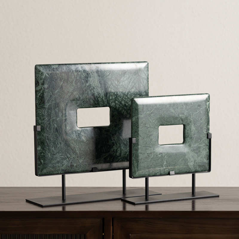 艺贝子高级感意式轻奢祖母绿大理石摆件高端样品房酒柜客厅装饰品