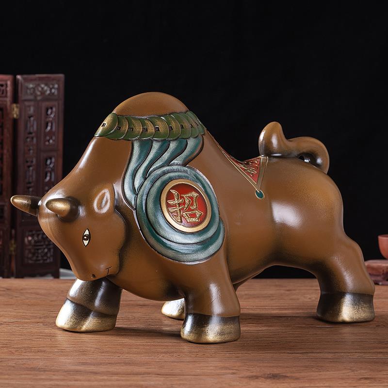 创意中式家居博古架上摆件小工艺品招财牛老板办公室书架摆设装饰