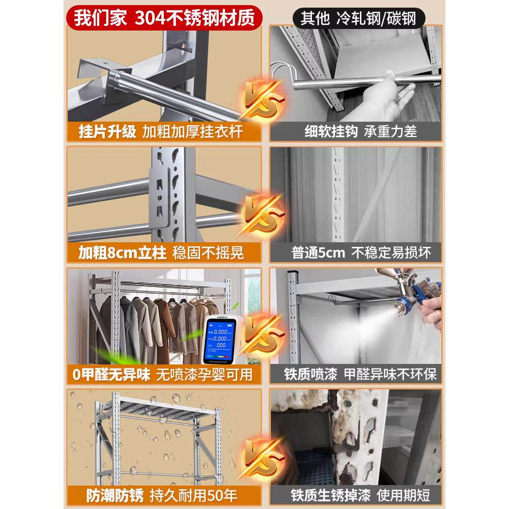 服装店展示架开放货架衣柜家用简易悬挂金属挂衣杆结实钢架挂衣架