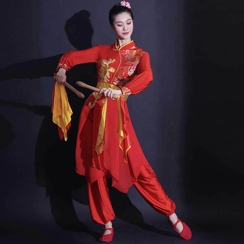 新款打鼓服演出服腰鼓中国舞蹈服现代威扇子风舞风鼓舞秧歌服女装