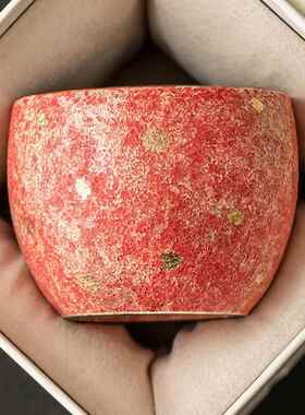 岩彩陶主人杯高档矿个茗人专用单杯大号洒钵杯家用茶杯陶瓷金25JS