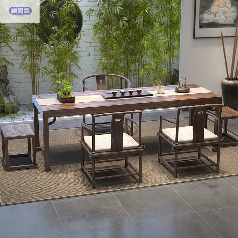 新中式老榆木茶台实木茶桌极简休闲椅方凳泡茶桌椅组合原木家用