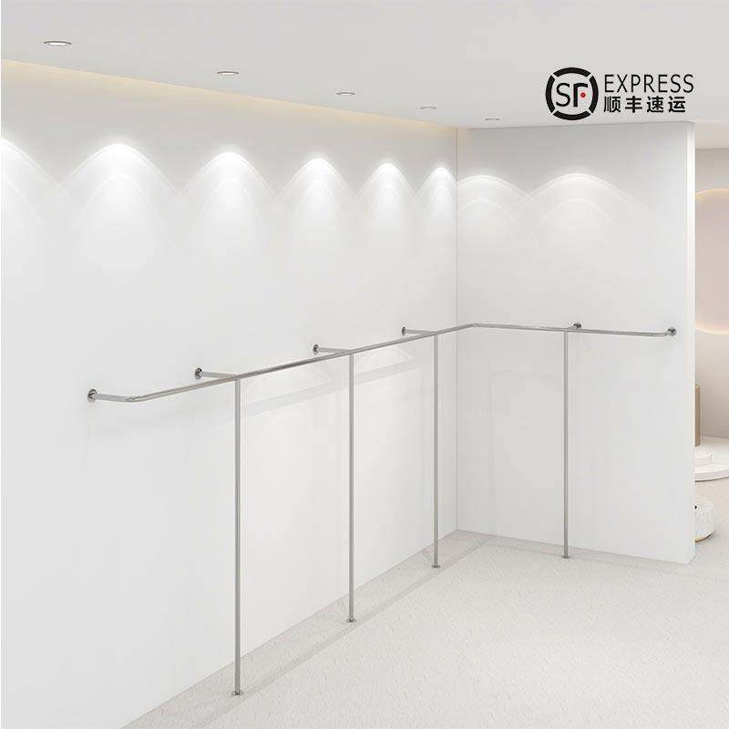 服装店上墙不锈钢展示架挂衣架子壁挂式女装店货架童装落地式挂杆