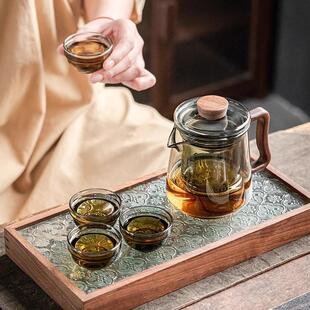 户外车载便携式 玻璃旅行茶具套装 旅游快客杯一壶四杯叠套收纳茶杯