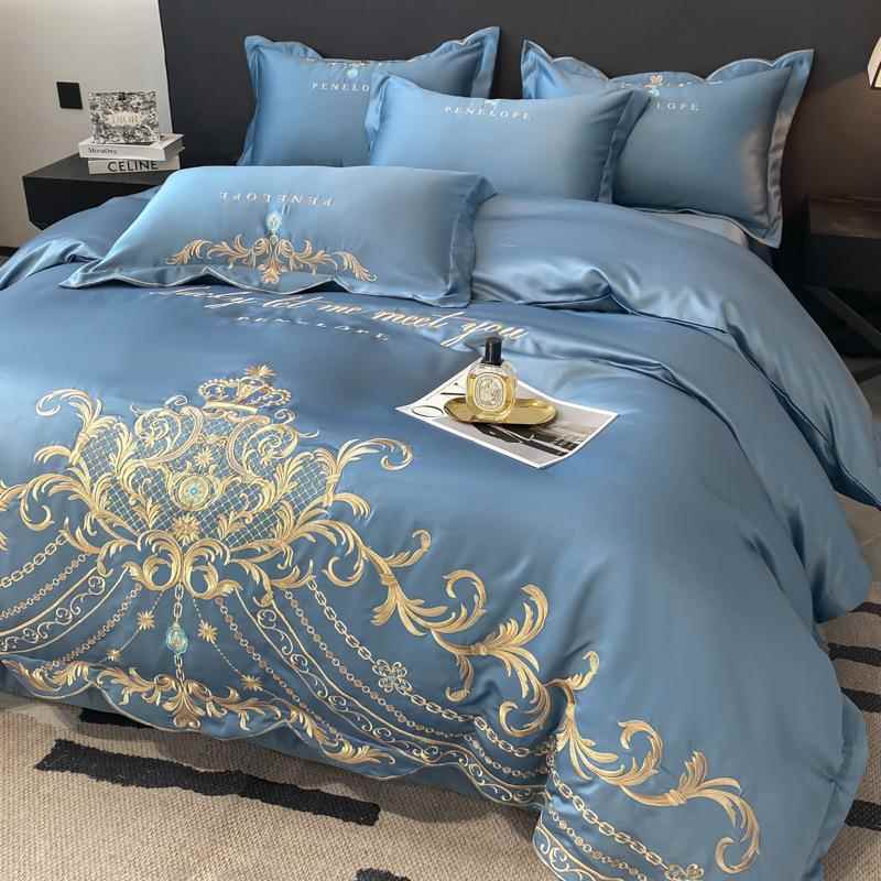 欧式高档全棉刺绣四件套水洗冰丝被套纯棉床单床笠婚庆床上用品