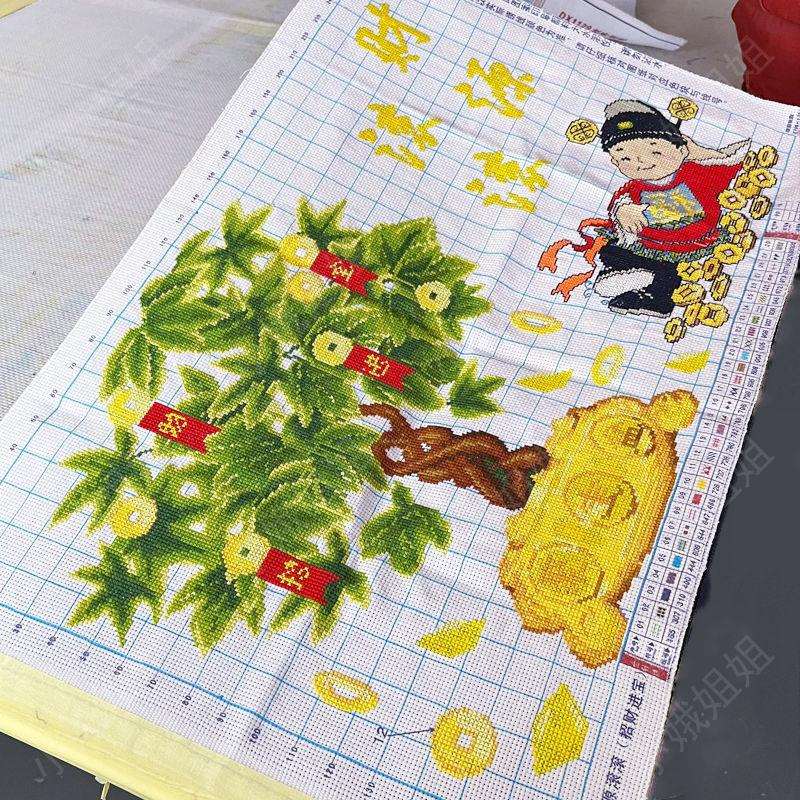 财源滚滚十字绣成品不带框纯手工出售已绣好的2025新款客厅摇钱树