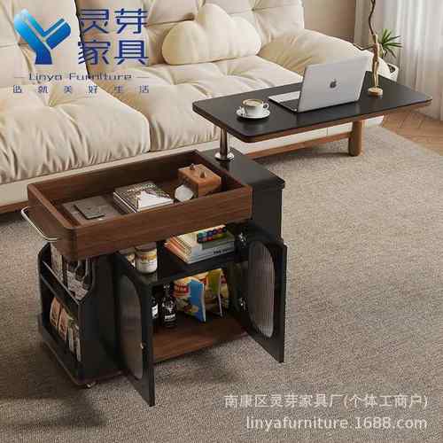 中古实木厅小推车可移FUD动边风几沙边柜发复古升降茶几小桌子家