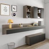 现代简约书桌书架书柜一体设计师款 一字长条桌挂墙悬空书桌 壁挂式