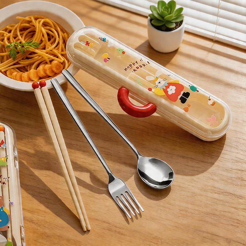 304不锈钢筷子勺子套装食品级可携式餐具收纳盒学生餐具套组一人