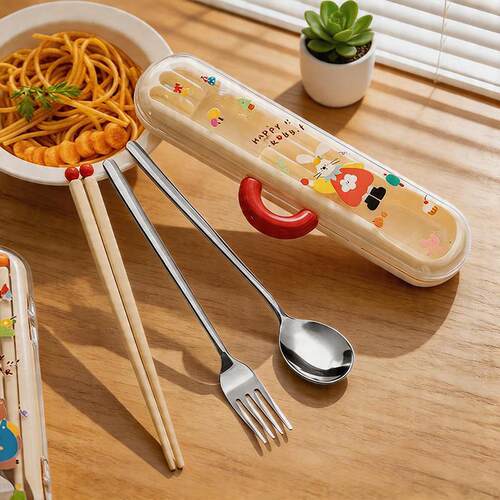 304不锈钢筷子勺子套装食品级可携式餐具收纳盒学生餐具套组一人