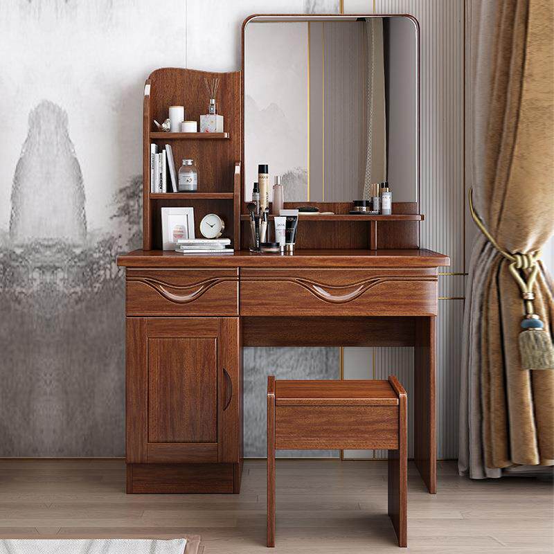 胡桃木实木梳妆台镜子化妆台卧室简约现代新中式小户型原木化妆桌