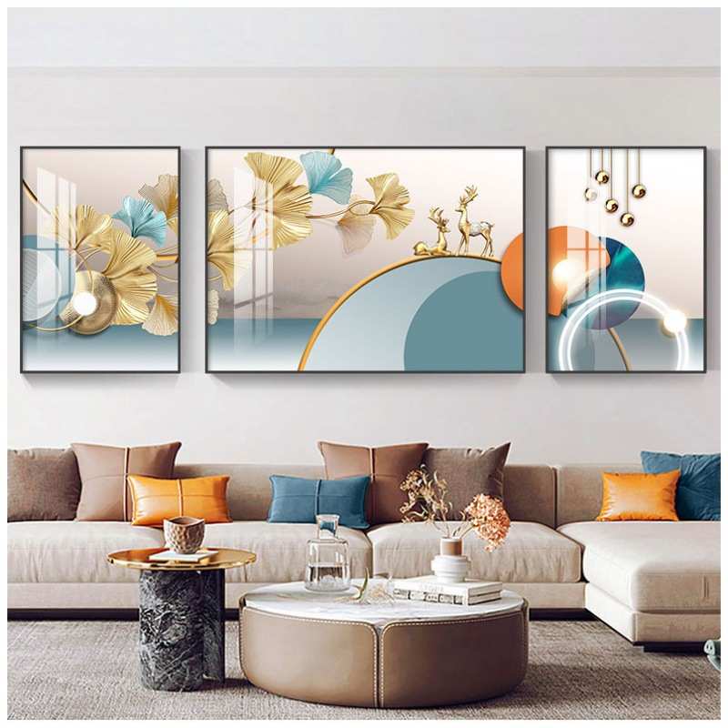 北欧福禄山水风景画客厅现代简约装饰画时尚大气沙发背景墙挂画