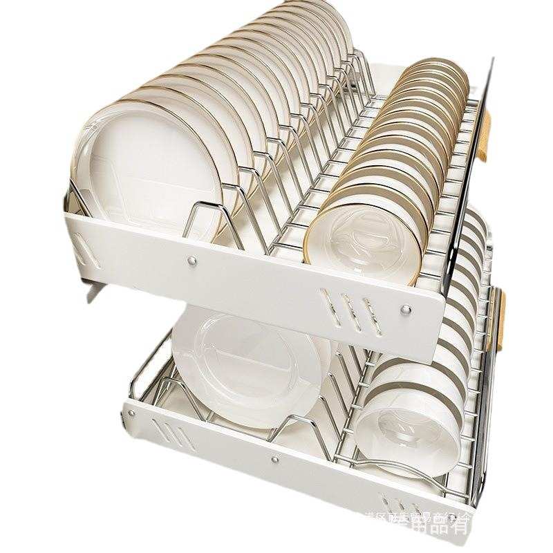 厨房碗碟收纳架橱柜内置物架抽屉式拉篮抽拉碗篮碗盘沥水碗架碗柜