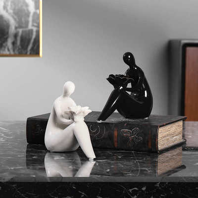 厂家直销抽象创意陶瓷黑白捧花人物装饰品摆件客厅电视柜桌面办公