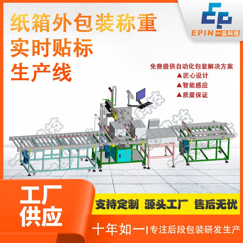 全自动实时打印纸箱贴标装箱开封箱检测剔除后段包装线智能高效
