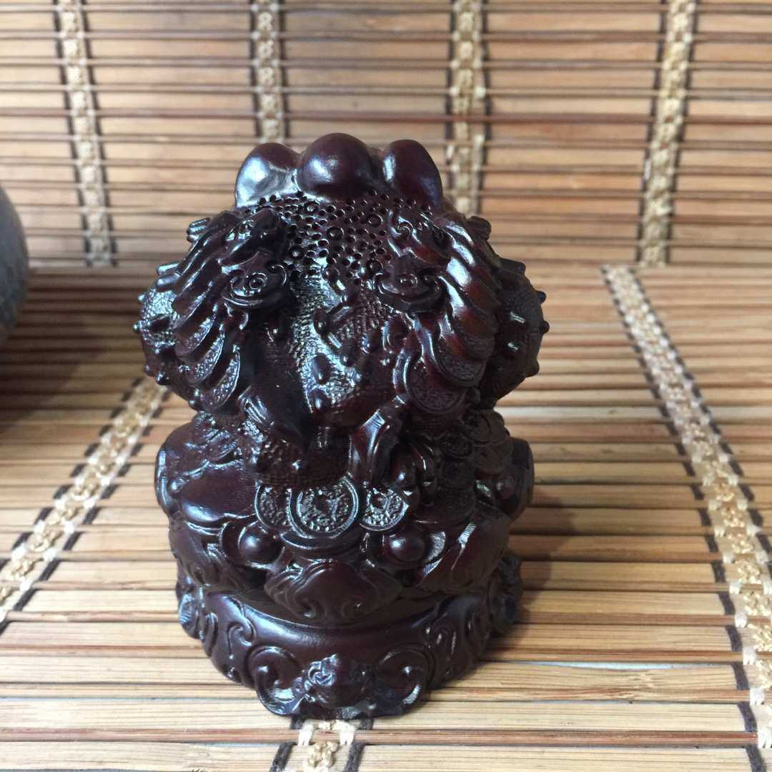 实木雕刻金蟾摆件招财三足献宝蟾蜍商铺开业装饰黑檀木工艺品礼品