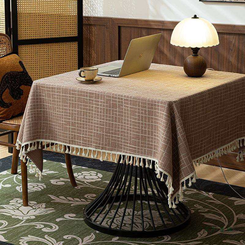 棉麻桌布复古方桌餐桌桌布轻奢感防水防油免洗正方形茶几台布