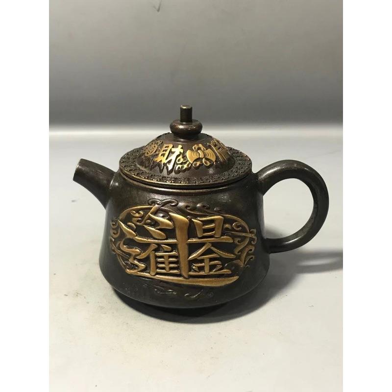 古玩铜器五福壶铜茶壶复古怀旧酒壶家用客厅装饰工艺品铜壶摆件
