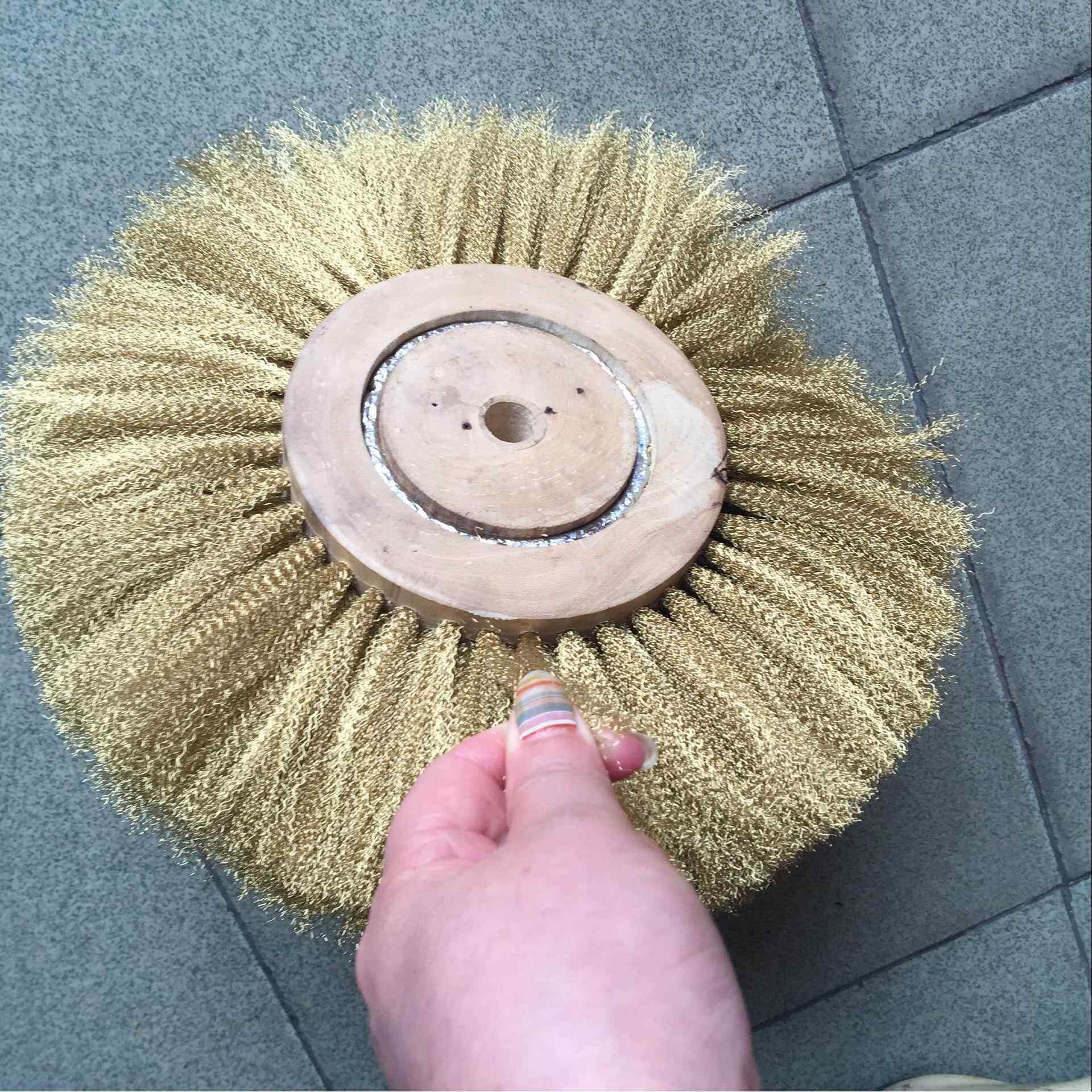 10寸木心铜丝轮 250mm木心铜丝抛光轮 纯铜丝抛光刷 木芯铜丝刷