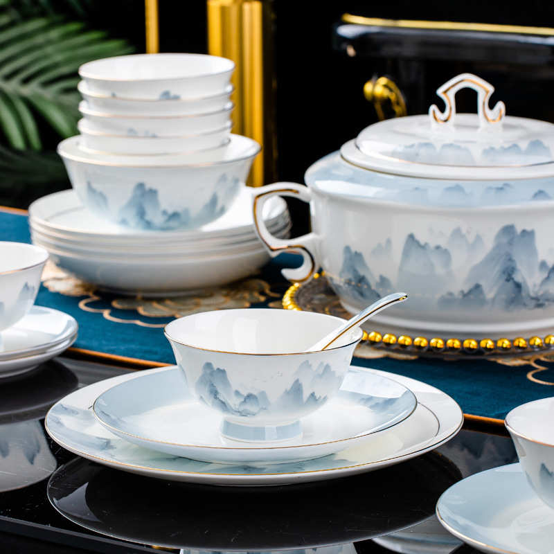 新中式碗碟骨瓷餐具套装儿童家用景德镇日式简约陶瓷礼品饭碗批发