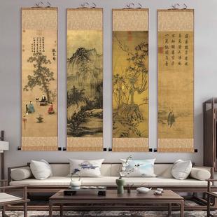 宋代字画 画山水画 画听琴图茶楼装饰卷轴画 画丝绢挂画 画办公室