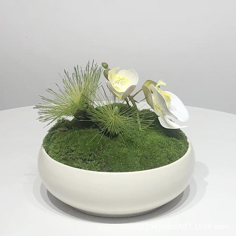 新中式仿真绿植苔藓假山创意花艺套装盆景茶几洽谈软装样板房摆件