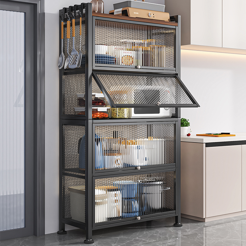 厨房置物架餐边储物柜落地多层微波炉锅具电器带门多功能收纳橱柜