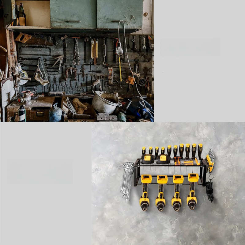 三层置物架黑色铁艺金属收纳架电钻工具收纳螺钉嵌入壁挂式架子