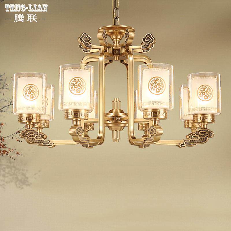 客厅吊灯中式全铜卧室餐厅灯现代新中式饭厅大厅纯铜家用灯饰灯具