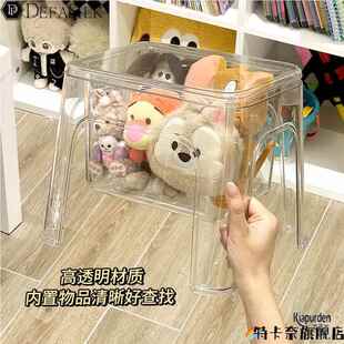 娃娃收纳筒毛绒玩偶布收纳桶儿童玩具公仔整理收纳神器透明储物凳