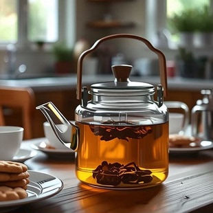 围炉玻璃透黑提梁壶煮茶壶烧水泡茶壶电陶炉煮茶器炭火炉蒸煮一体